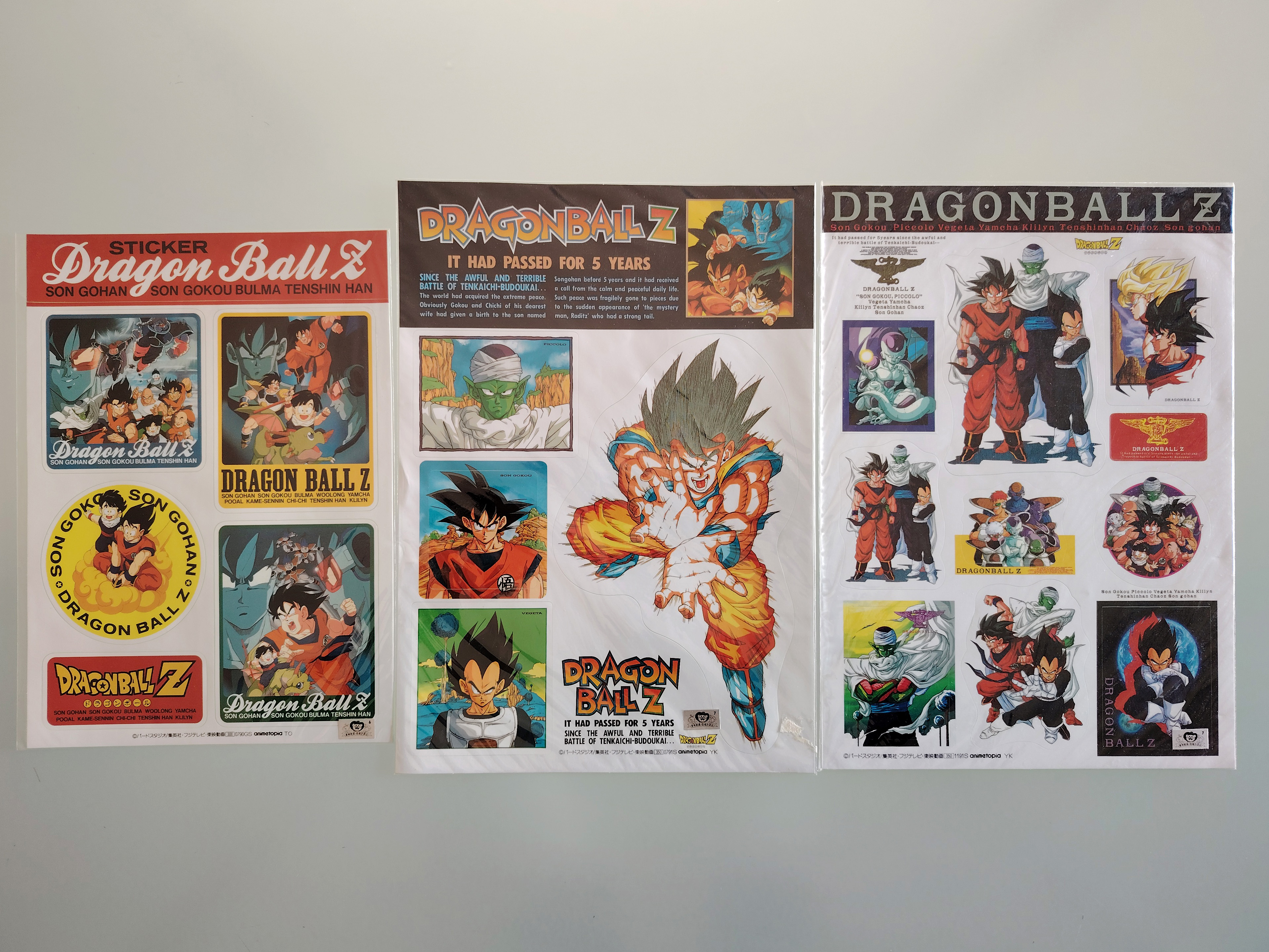 Set of  3 Dragon Ball Z officials sealed stickers sheets Animetopia (1990-1991)