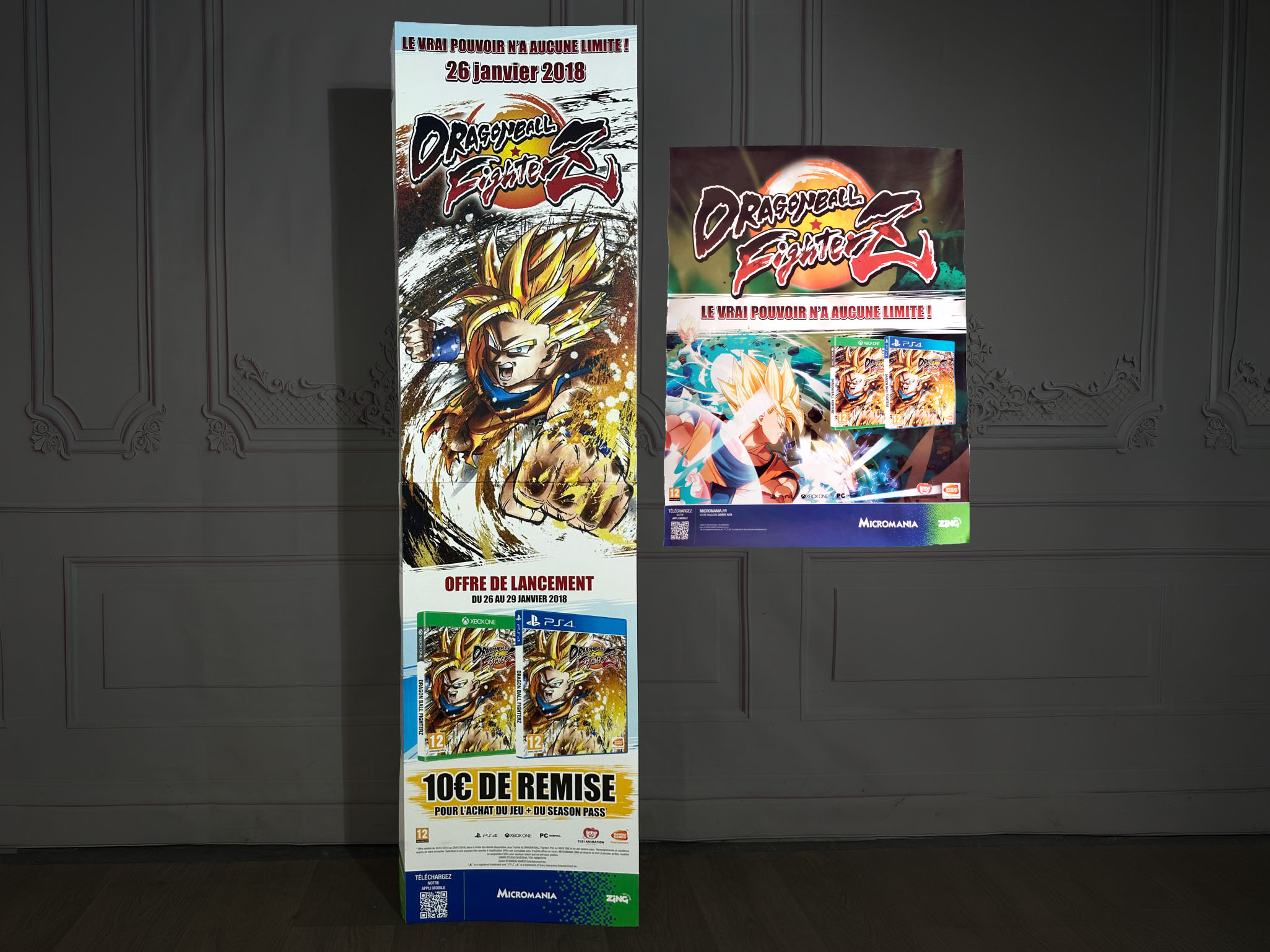 Dragon Ball FighterZ Micromania standing (170x 45cm) and promo poster (60x80cm)